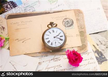 old letter  with copy space and old clock