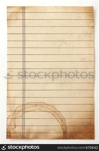 old lined paper isolated on a white