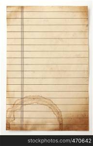 old lined paper isolated on a white