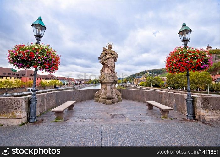 Old Main Bridge over the Main river and scenic waterfront of Wurzburg view, Bavaria region of Germany