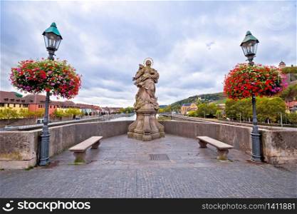 Old Main Bridge over the Main river and scenic waterfront of Wurzburg view, Bavaria region of Germany