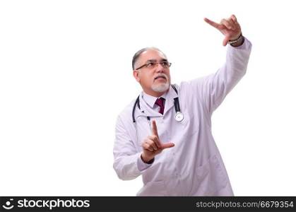 Old male doctor isolated on white 