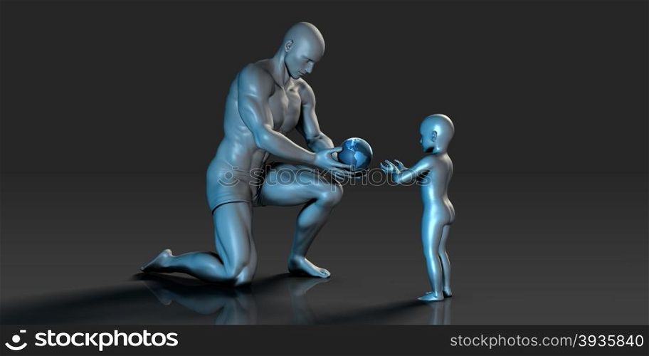 Old Man Giving Earth to a Child as a Conservation Concept