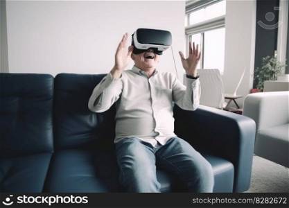 Old man in vr headset. Virtual reality. Fictional person. Generate Ai. Old man in vr headset. Generate Ai
