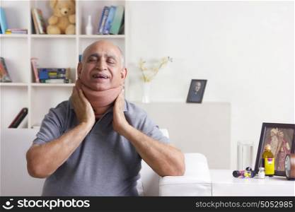 Old man with neck brace