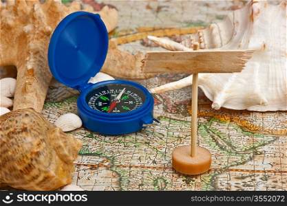 old map and compass, still life