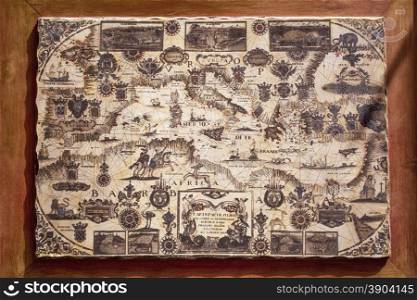 Old map of Mediterranean Sea by Francois Ollive, Marseille, 1664