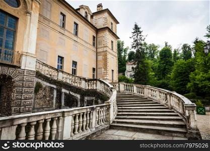 Old marble staircase in abandoned Italian villa