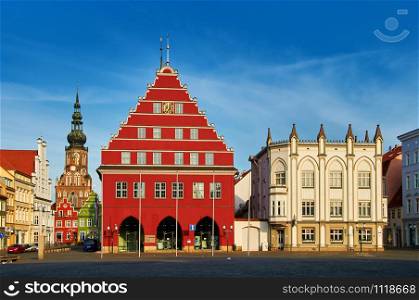 old market with town hall of city of Greifswald