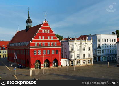 old market with town hall of city of Greifswald