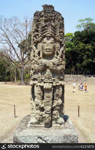 Old mayan stela on the square in Copan, Honduras