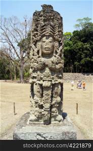 Old mayan stela on the square in Copan, Honduras