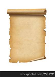 Old mediaeval paper sheet. Parchment scroll isolated on white background. Old mediaeval paper sheet. Parchment scroll isolated on white
