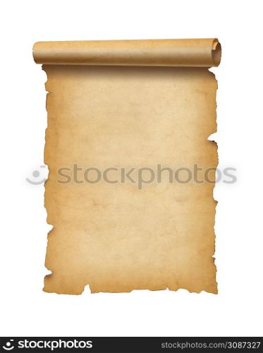 Old mediaeval paper sheet. Parchment scroll isolated on white background. Old mediaeval paper sheet. Parchment scroll isolated on white