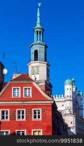 Old medieval town hall on a sunny day. Poznan Poland.. Poznan. The old town hall.