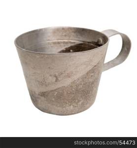 Old metal retro mug isolated on white background
