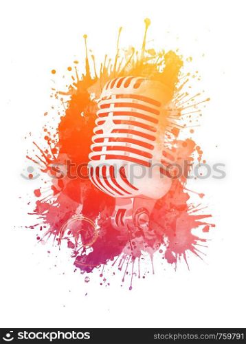 Old Microphone in the Stain of Watercolor Isolated on the White Background