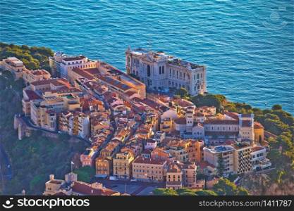 Old Monaco town on the rock colorful panoramic view from above, Principality of Monaco