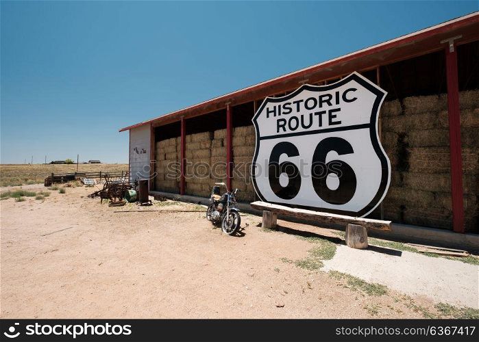 Old motorcycle near historic route 66 in California, USA