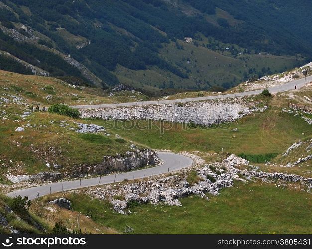 old mountain road with curves Durmitor ,Montenegro