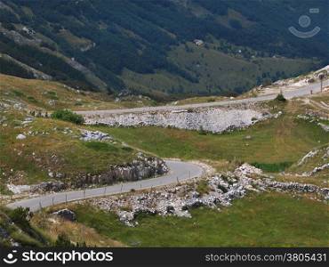 old mountain road with curves Durmitor ,Montenegro