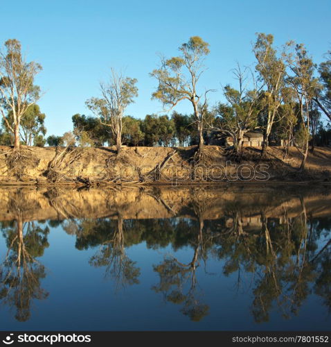 old murray building. an old wooden house amongst the trees on the river murray