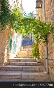 Old narrow stone street of Vis view, Dalmatia, Croatia