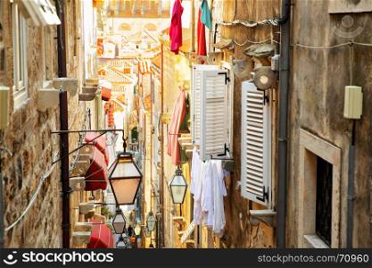 Old narrow street in Dubrovnik, Croatia