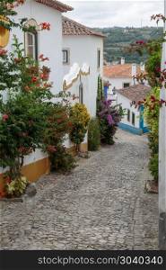 Old Narrow Street in Portuguese Town. Old Narrow Street with Stairs in Portuguese City. Old Narrow Street in Portuguese Town