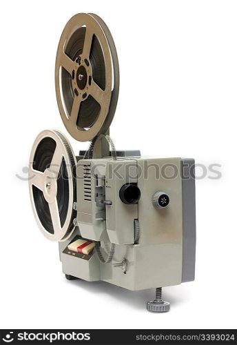 old obsolete 8mm projector isolated on white