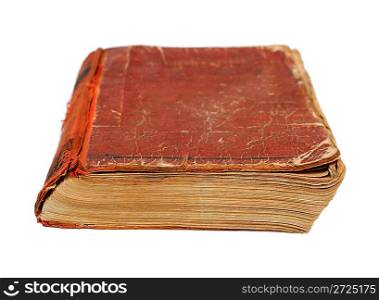 old obsolete battered book on white background