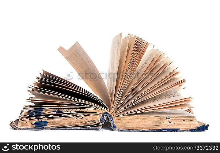Old open book on white background