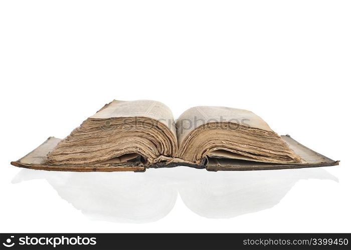 Old opened Bible. Isolated on white background