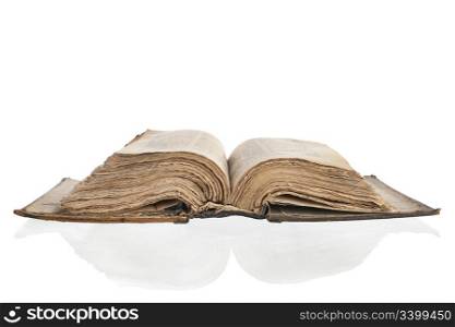 Old opened Bible. Isolated on white background