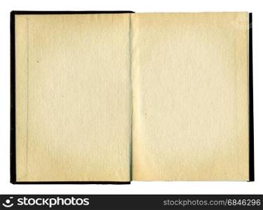 Old opened book with blank pages isolated over white
