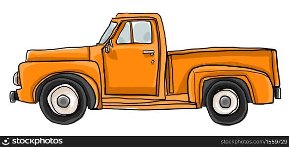 Old orange pickup truck cute art illustration