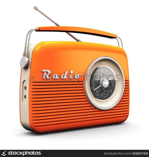 Old orange vintage retro style radio receiver isolated on white background