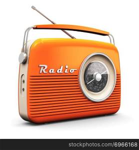 Old orange vintage retro style radio receiver isolated on white background