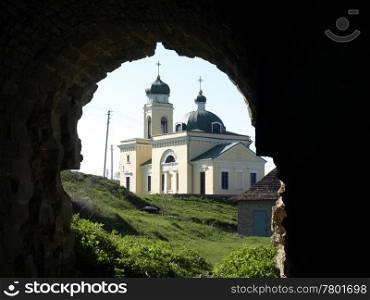 Old Orthodox Church. view from the ruins. Old Orthodox Church.Khotyn