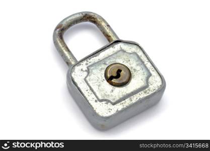 Old padlock isolated on white background