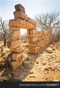 Old Palapye ruins built from stone in rural Botswana, Africa