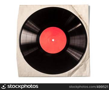 Old paper case for vinyl record isolated on white background