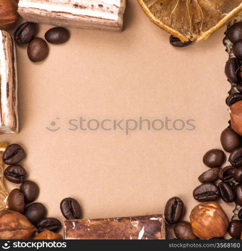 old paper for recipes and spices on burlap closeup