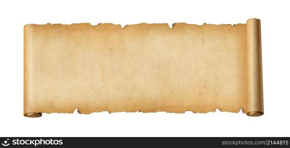 Old paper horizontal banner. Parchment scroll isolated on white background. Old paper horizontal banner. Parchment scroll isolated on white
