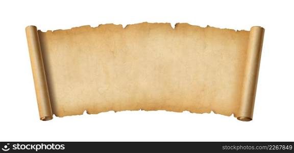 Old paper horizontal banner. Parchment scroll isolated on white background. Old paper horizontal banner. Parchment scroll isolated on white