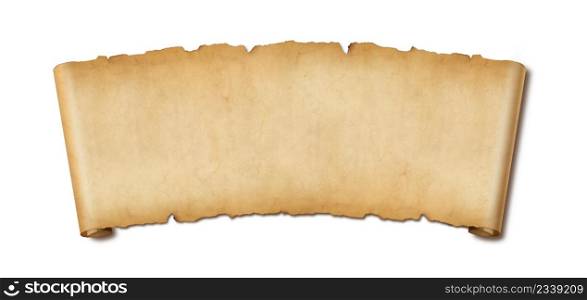 Old paper horizontal banner. Parchment scroll isolated on white background with shadow. Old paper horizontal banner. Parchment scroll isolated on white with shadow