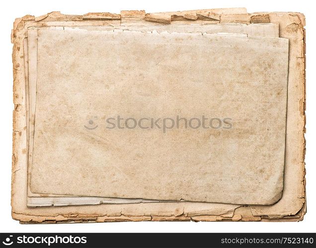 Old paper isolated on white background. Aged book pages. Used texture background
