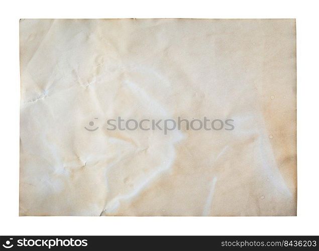 old paper on isolated white with clipping path.