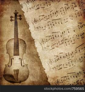 Old Paper. Retro Music Texture Background with Classic Violin.