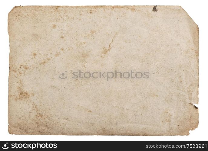 Old paper sheet isolated on white background. Abstract cardboard texture